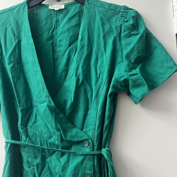 Linen Green Wrap Mini Dress - Picture 6 of 7